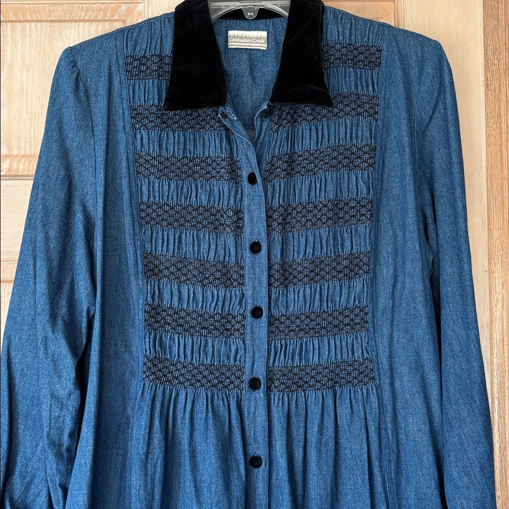Coldwater Creek Blue Denim Dress with Black Velvet Accents Size 1X